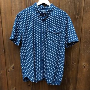 LL Bean Signature Slim Fit Navy Blue White Shirt